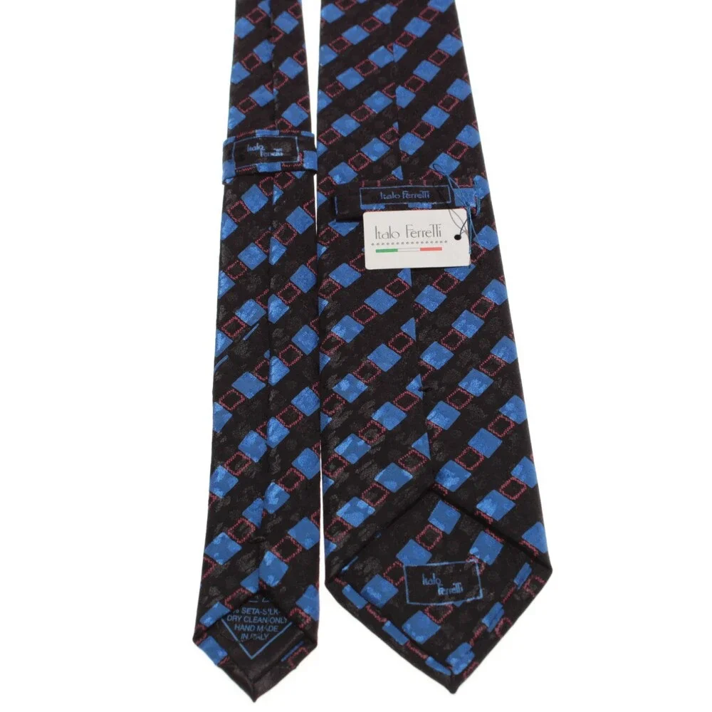 Italo Ferretti NWT Neck Tie in Black with Blue & Red Geometric Print 100% Silk